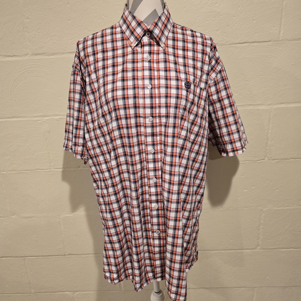 Cinch Button Down Shirt Mens Large Salmon Grey Plaid Short Sleeve Western.